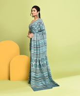 Blue Pure Natural Vegetable Dye Bagru Handblock Printed Premium Cotton Saree